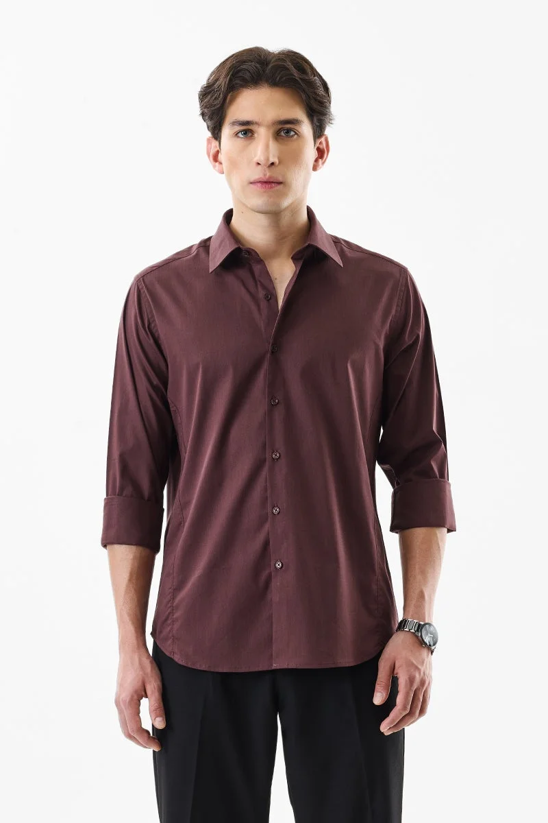 سنيتش Burgundy Solid Long Sleeve Slim Fit Formal Shirt
