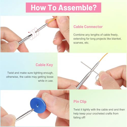 Aeelike Interchangeable Tunisian Crochet Hooks Set, 12 Sizes Colorful Tunisian Crochet Hooks Set with Cables 3.0mm - 10.0mm Smooth Ergonomic Hook for Making Blanket Scarves, Ideal Gift - Image 4