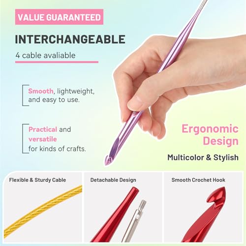Aeelike Interchangeable Tunisian Crochet Hooks Set, 12 Sizes Colorful Tunisian Crochet Hooks Set with Cables 3.0mm - 10.0mm Smooth Ergonomic Hook for Making Blanket Scarves, Ideal Gift - Image 3