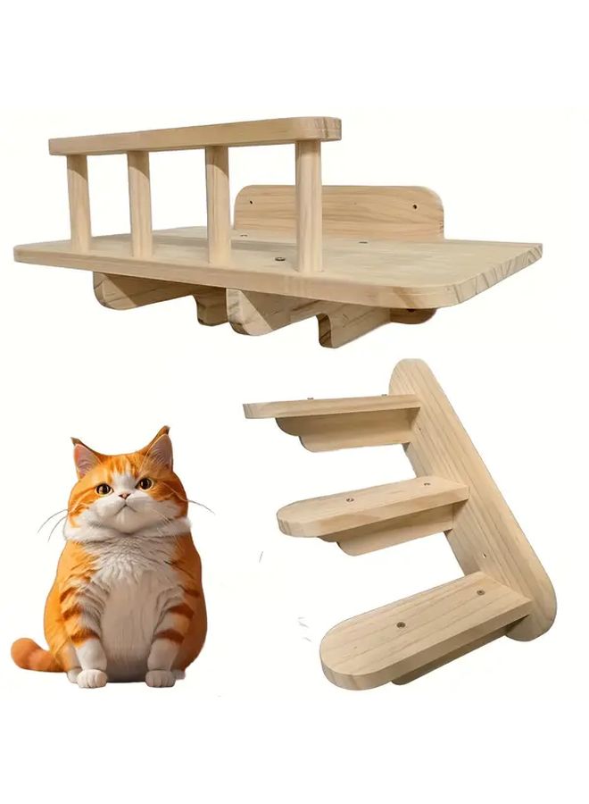 Cat Jumping Platform With Three Story Stairs Wall Mounted Pet Steps - Image 4