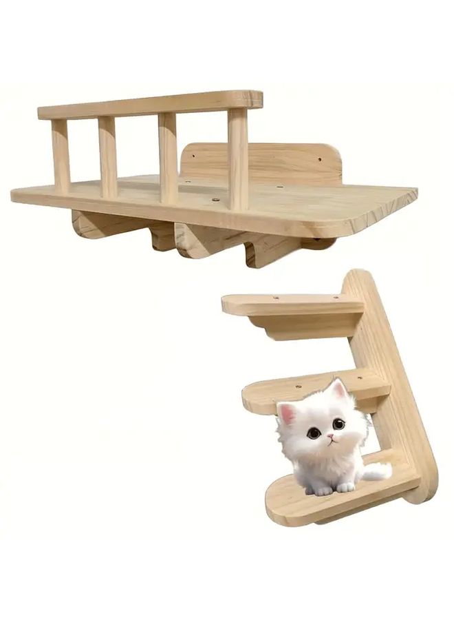 Cat Jumping Platform With Three Story Stairs Wall Mounted Pet Steps - Image 1