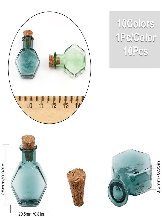 CHGCRAFT 10Colors Hexagon Mini Glass Bottles Dollhouse Miniature Glass Cork Bottles Glass Empty Wishing Bottles for Doll House Decoration, Mixed Color - Image 2