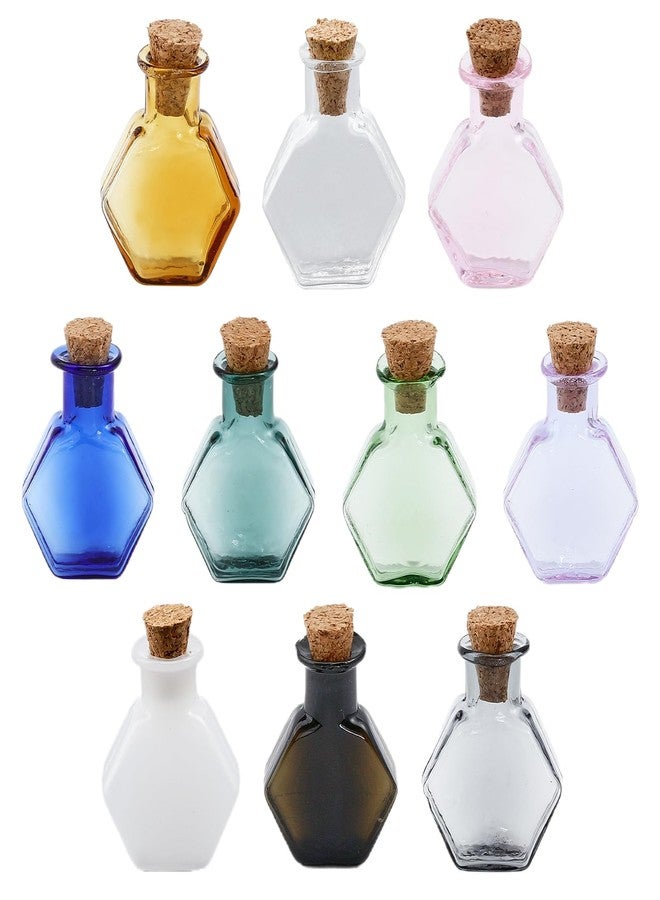 CHGCRAFT 10Colors Hexagon Mini Glass Bottles Dollhouse Miniature Glass Cork Bottles Glass Empty Wishing Bottles for Doll House Decoration, Mixed Color - Image 1