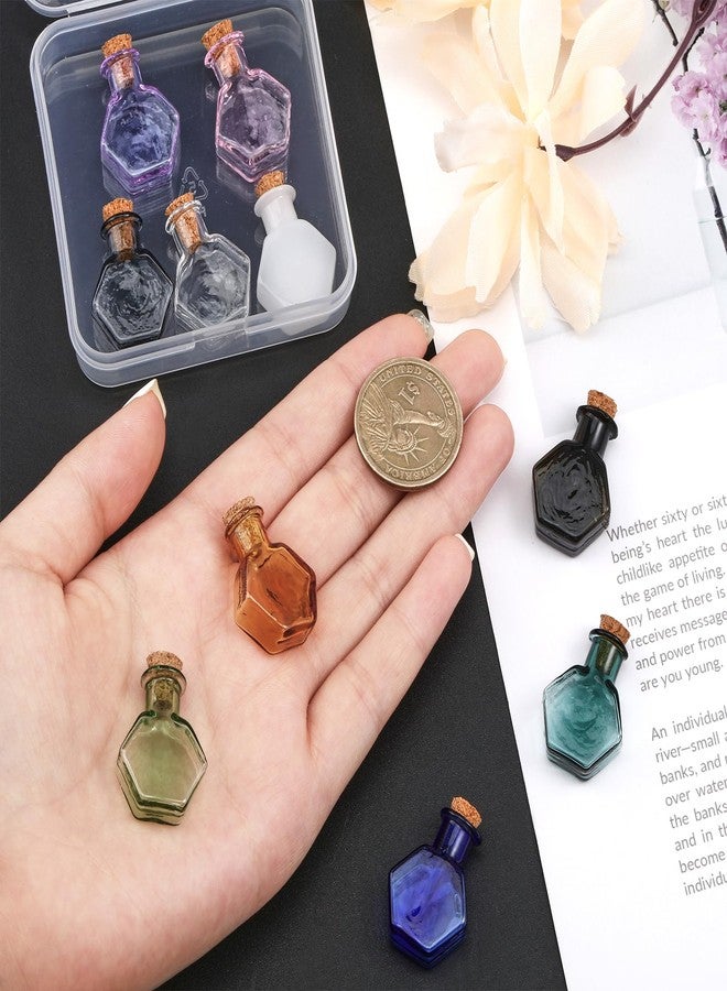 CHGCRAFT 10Colors Hexagon Mini Glass Bottles Dollhouse Miniature Glass Cork Bottles Glass Empty Wishing Bottles for Doll House Decoration, Mixed Color - Image 3
