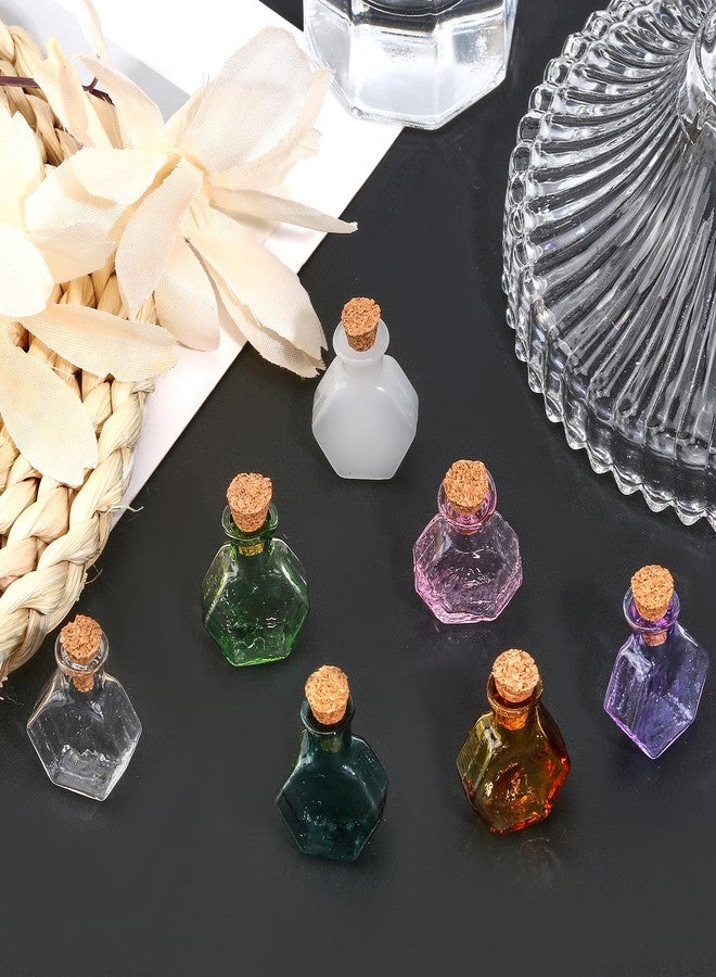 CHGCRAFT 10Colors Hexagon Mini Glass Bottles Dollhouse Miniature Glass Cork Bottles Glass Empty Wishing Bottles for Doll House Decoration, Mixed Color - Image 5