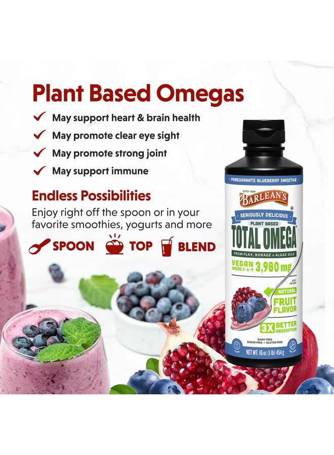 Barlean's Liquid Flaxseed, Borage & Algae Oils Omega 3 Supplement, Pomegranate Blueberry Flavor, Vegan EPA & DHA from Algal Oil, Flax Oil and Borage Seed Oil with 3,980 mg of Omega-3-6-9, 16 oz - Image 3