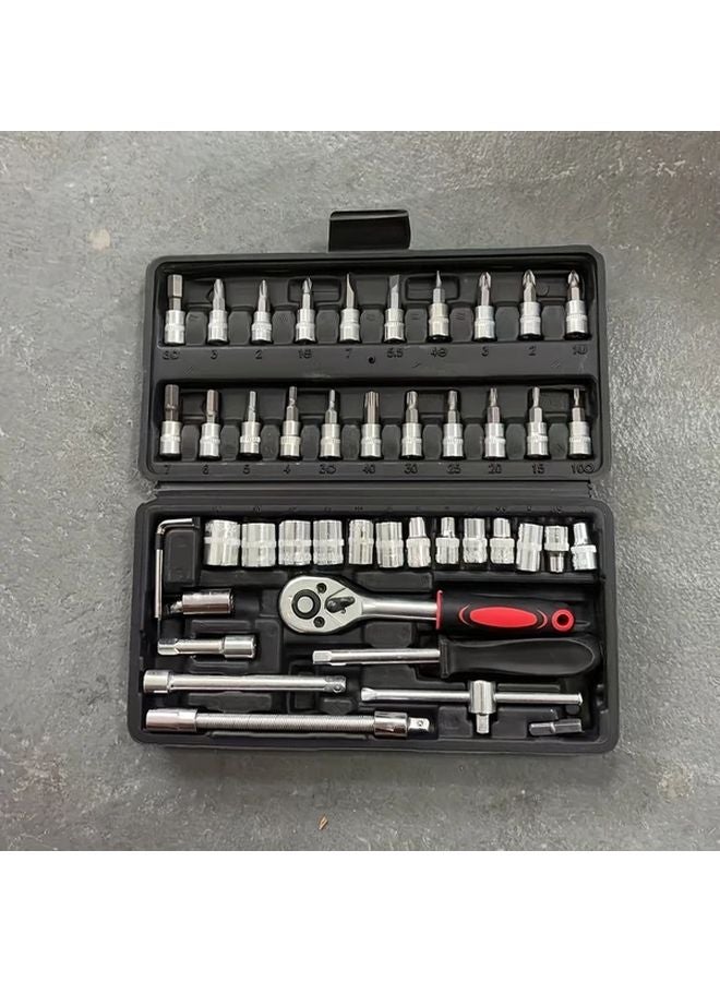 46pcs Professional Car Repair Tool Kit Ratchet Wrench Sockets Screwdriver Bits Carbon Steel - Image 1