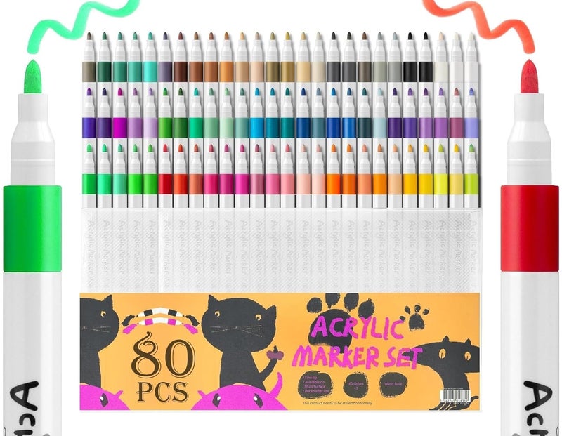 Amitasha Amitasha 80 Shades Acrylic Markers Pen Paint Set for Rock Wood Painting, Art Craft Calligraphy Drawing, Glass Ceramic Fabric, Journal, Doodling, Writing Books. Perfect for Sketching  - Image 1