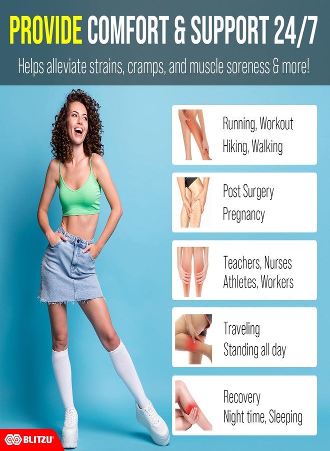 BLITZU Compression Socks for Women and Men, Best Support for Running, Travel, Pregnancy, Knee High Graduated Compression Stockings BLACK M - Image 3