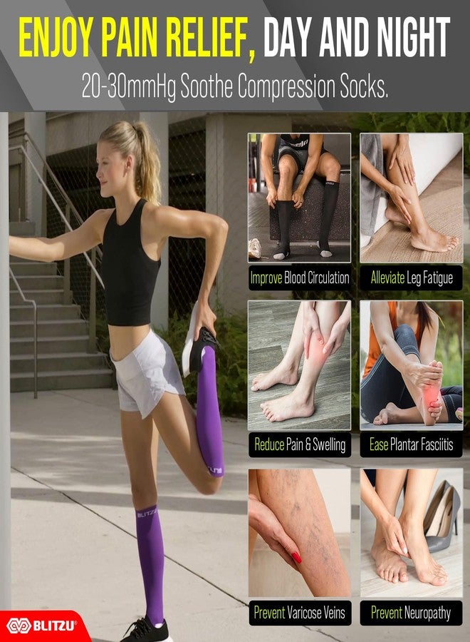 BLITZU Compression Socks for Women and Men, Best Support for Running, Travel, Pregnancy, Knee High Graduated Compression Stockings BLACK M - Image 2