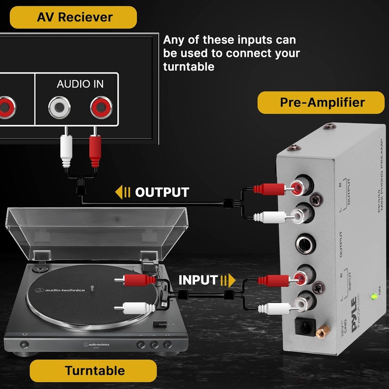 Pyle مضخم صوت فونو فائق الصغر - مضخم صوت مصغر لجهاز التسجيل - جيتار، ميكروفون - مدخل/مخرج RCA لجهاز التسجيل - مستقبل - مكبر صوت - PP444 - Image 3