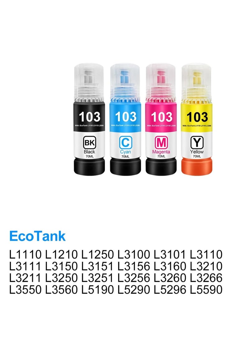 Terabyte - 103 4-colour Multipack, Replacement for L1110 L3110 L3111 L3150 L3151 L3156 L5190 L3160 Printer (Black, Magenta, Cyan, Yellow- 70ml) - Image 1