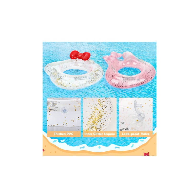 Barakah Inflatable Pool Float Tubes,  Animal Cartoon Shape Swimming Rings Thicken PVC Flotation Swim Ring with Handle Beach Pool Party Supplies for Children (White Cat Pink Rabbit 2 Pack) - Image 4