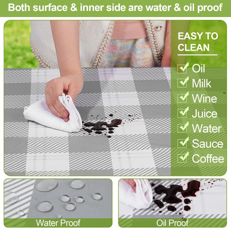 Play Tailor Picnic Table Cover with Bench Covers Camping Essentials Waterproof Windproof Camping Tablecloth with Drawstring Bag, Fitted Rectangle Tables and Seats, 72in, Grey Checkered - Image 3
