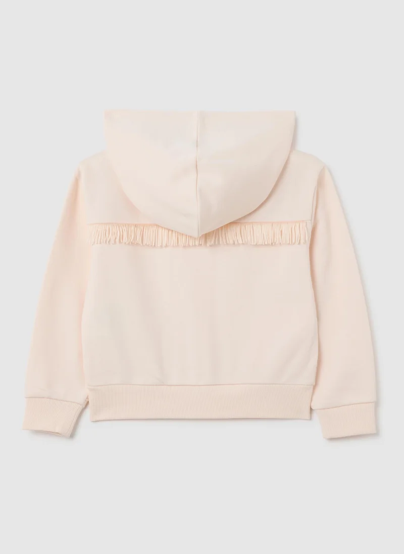 Ovs GIRLS' PINK COTTON HOODIE REGULAR FIT WITH FRINGES