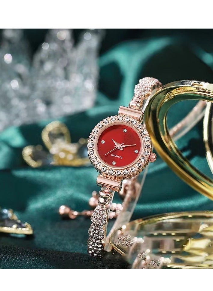 Fashion Diamond Women's Watch Student Pull-out Bracelet Women's Watch (Red)  - Image 1