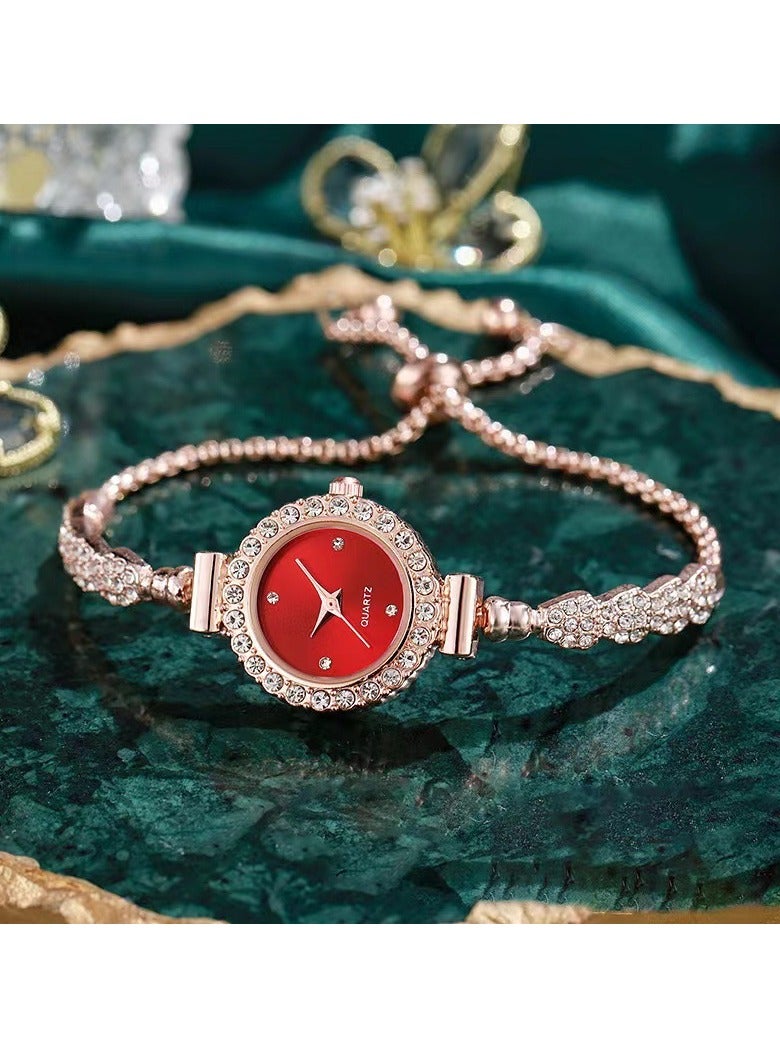 Fashion Diamond Women's Watch Student Pull-out Bracelet Women's Watch (Red)  - Image 2