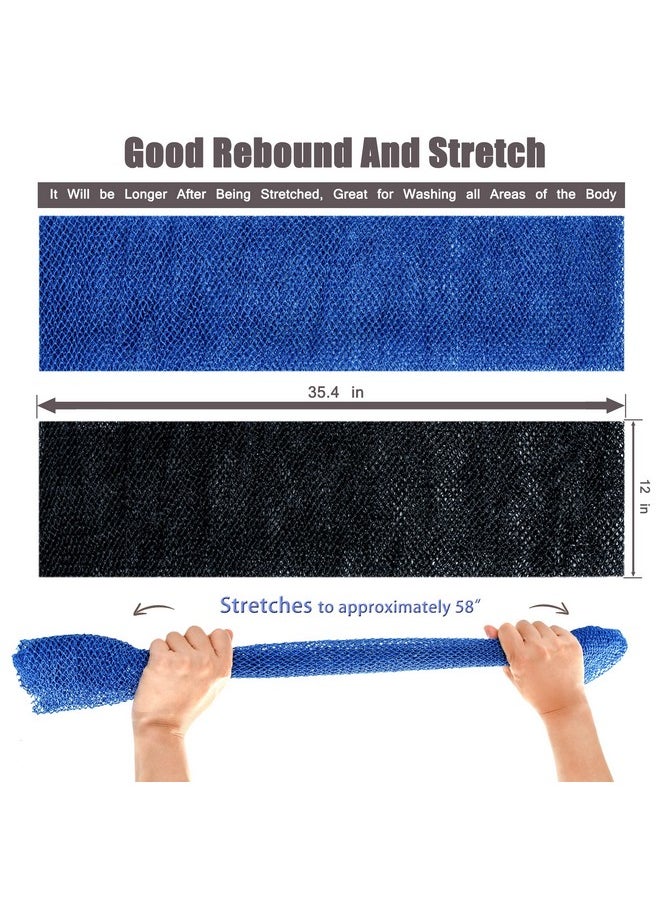 BHYTAKI 2 Pieces African Bathing Sponge Net,Long Premium Exfoliating Nylon Mesh Net Sponge for Daily Back Body Scrub Scrubber Shower Net (Black, Blue)  - Image 2