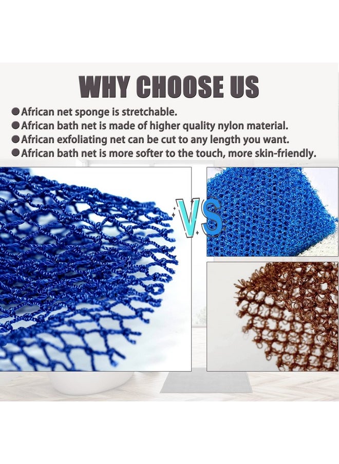 BHYTAKI 2 Pieces African Bathing Sponge Net,Long Premium Exfoliating Nylon Mesh Net Sponge for Daily Back Body Scrub Scrubber Shower Net (Black, Blue)  - Image 3