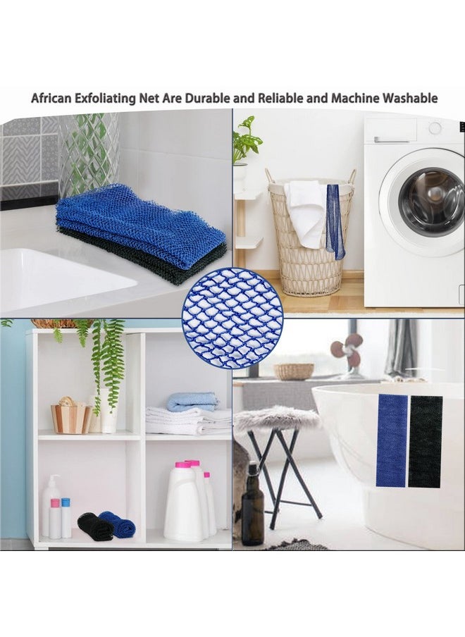 BHYTAKI 2 Pieces African Bathing Sponge Net,Long Premium Exfoliating Nylon Mesh Net Sponge for Daily Back Body Scrub Scrubber Shower Net (Black, Blue)  - Image 5