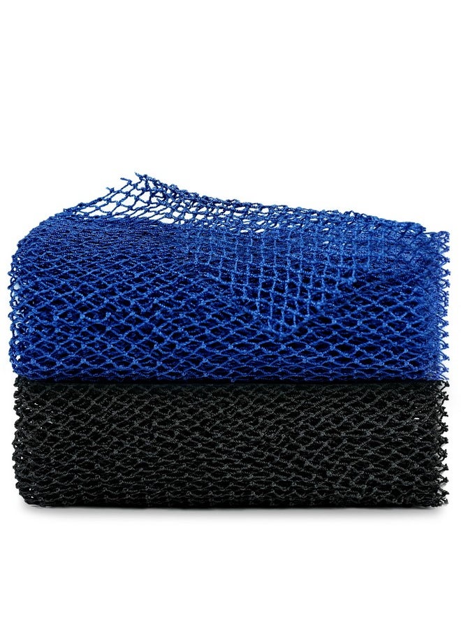 BHYTAKI 2 Pieces African Bathing Sponge Net,Long Premium Exfoliating Nylon Mesh Net Sponge for Daily Back Body Scrub Scrubber Shower Net (Black, Blue)  - Image 1