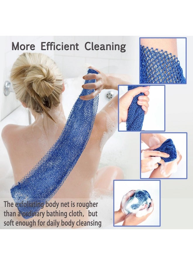 BHYTAKI 2 Pieces African Bathing Sponge Net,Long Premium Exfoliating Nylon Mesh Net Sponge for Daily Back Body Scrub Scrubber Shower Net (Black, Blue)  - Image 4