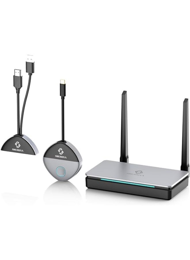 SHERRIVA Wireless HDMI Transmitter and Receiver, USB-C & HDMI Adapter, 1080P@60Hz, 328 ft Range, 2.4G/5G, Up to 32 Transmitters, Plug and Play, for Laptop, PC, Phone, Camera, TV, Monitor, Projector - Image 1