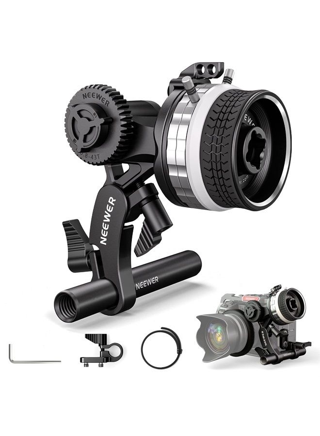 NEEWER Mini Follow Focus with A/B Stops, Lens Gear Ring, 15mm Rod & Rod Clamp for Cinema Camera, DSLR/Mirrorless Camera, Compatible with Lens Diameter Up to 114mm, PG001 (Silver) - Image 1