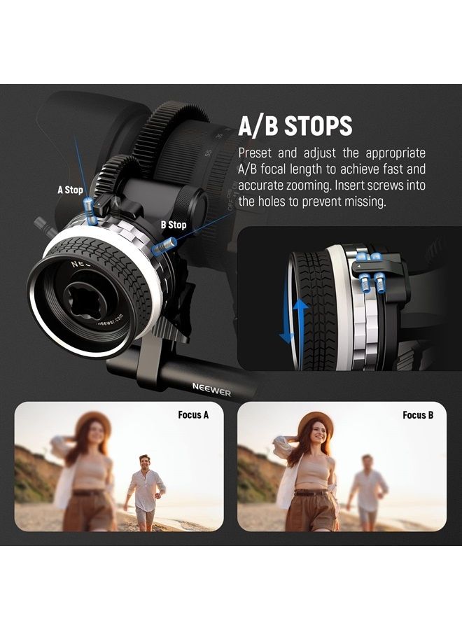 NEEWER Mini Follow Focus with A/B Stops, Lens Gear Ring, 15mm Rod & Rod Clamp for Cinema Camera, DSLR/Mirrorless Camera, Compatible with Lens Diameter Up to 114mm, PG001 (Silver) - Image 3