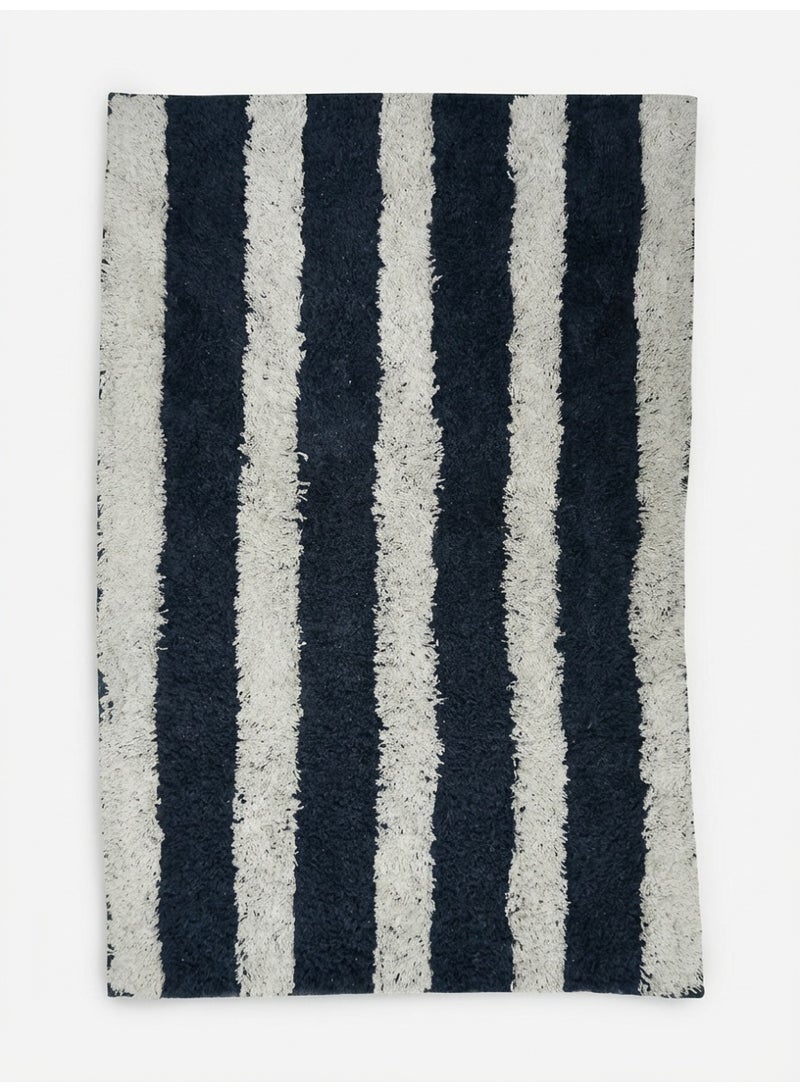 Ambrosia 50 x 80 cm Linear Tufted Cotton Bathmat in Navy Blue Striped, Non Slip Anti Skid bath mat Quick Dry Super Absorbent Washable Bathroom Floor Mat - Image 1