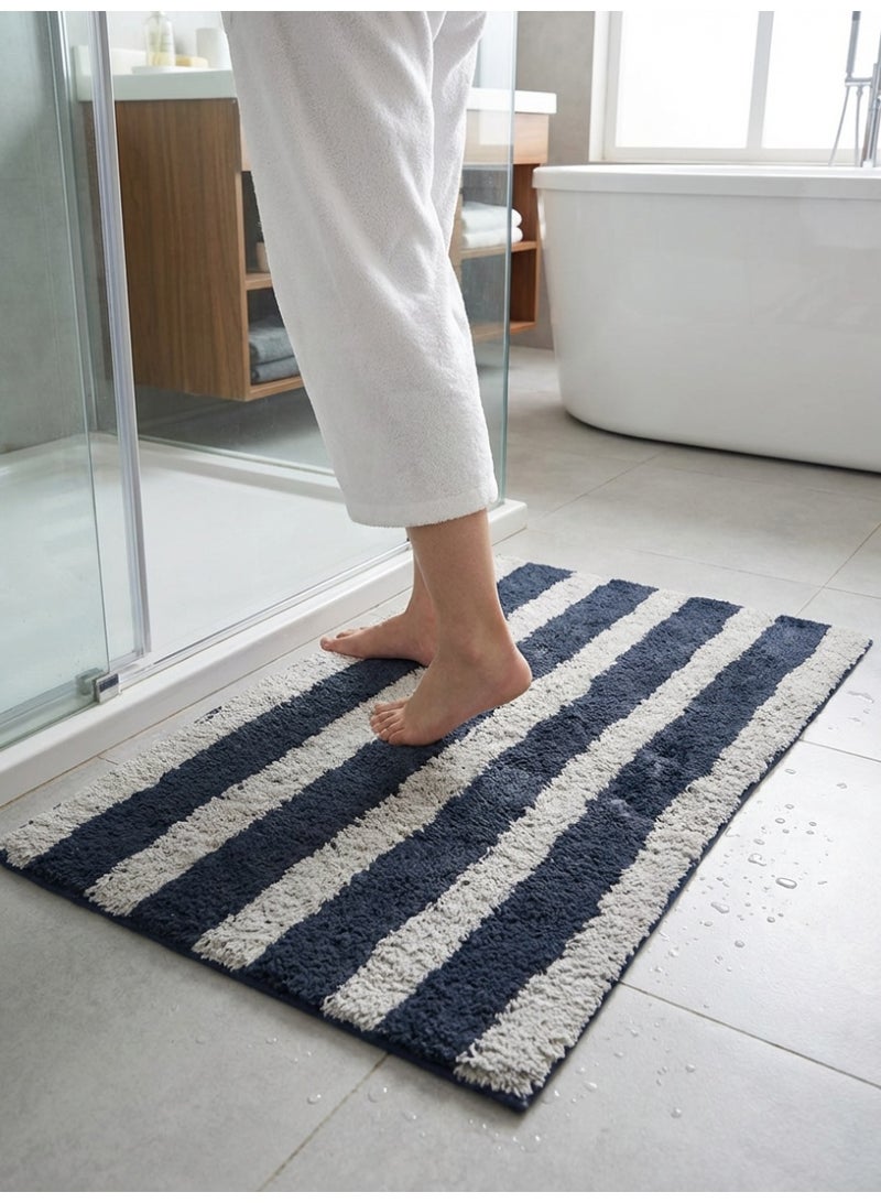 Ambrosia 50 x 80 cm Linear Tufted Cotton Bathmat in Navy Blue Striped, Non Slip Anti Skid bath mat Quick Dry Super Absorbent Washable Bathroom Floor Mat - Image 3