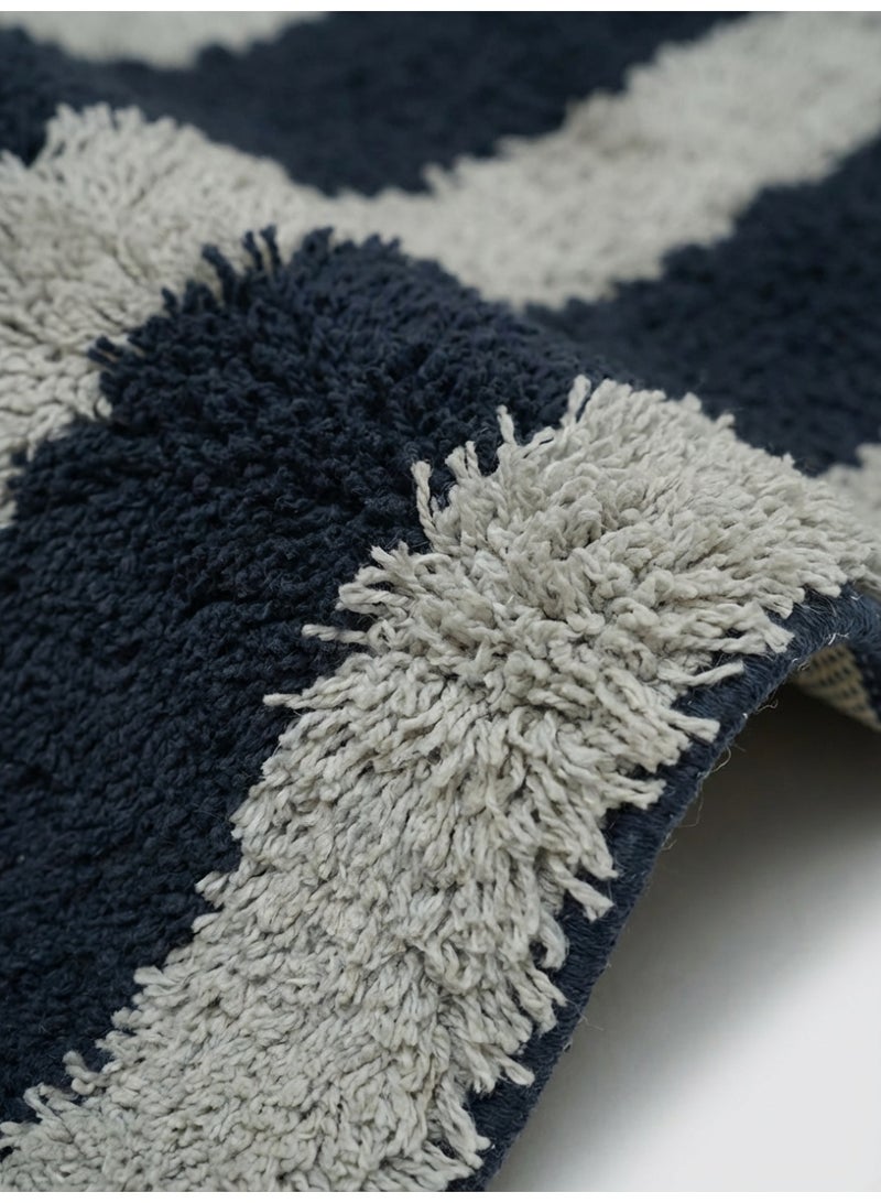 Ambrosia 50 x 80 cm Linear Tufted Cotton Bathmat in Navy Blue Striped, Non Slip Anti Skid bath mat Quick Dry Super Absorbent Washable Bathroom Floor Mat - Image 2