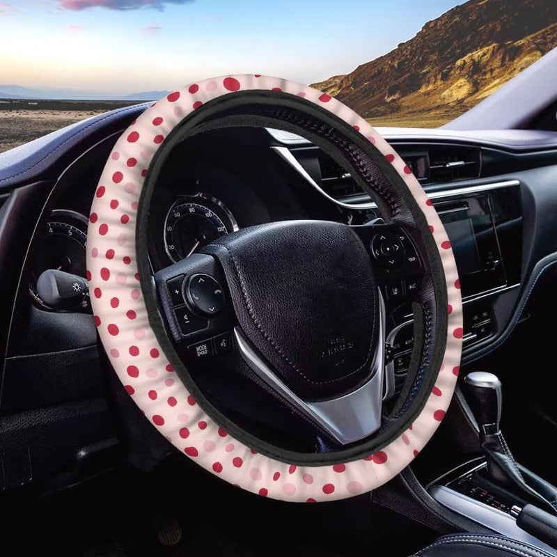 Car Steering Wheel Cover for Women and Men,Non-Slip Breathable Steering Wheel,Universal 14.5"-15" Fit for Cars and SUVs(Pink Polka Dots) - Image 1