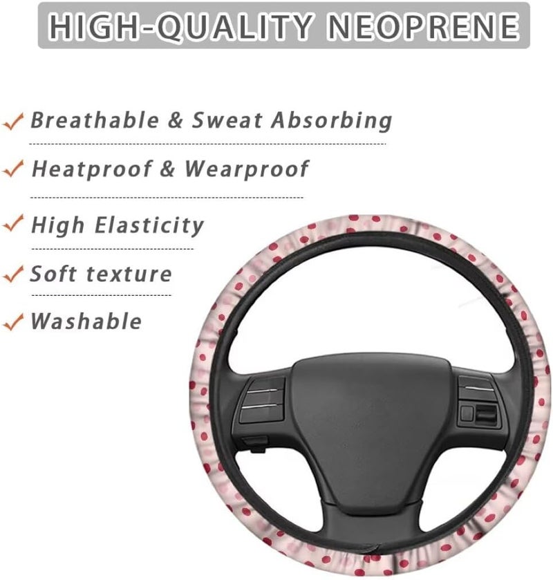 Car Steering Wheel Cover for Women and Men,Non-Slip Breathable Steering Wheel,Universal 14.5"-15" Fit for Cars and SUVs(Pink Polka Dots) - Image 4