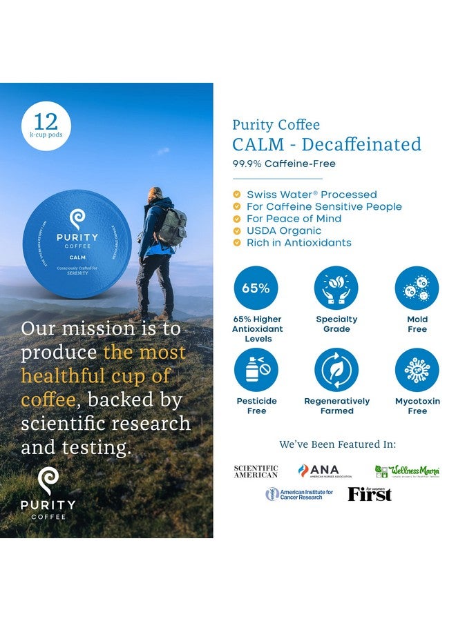 Purity Coffee CALM Decaf Medium Roast Organic Coffee - USDA Certified Organic Specialty Grade Arabica Single-Serve Coffee Pods - Third Party Tested for Mold, Mycotoxins & Pesticides - 12 ct Box - Image 2