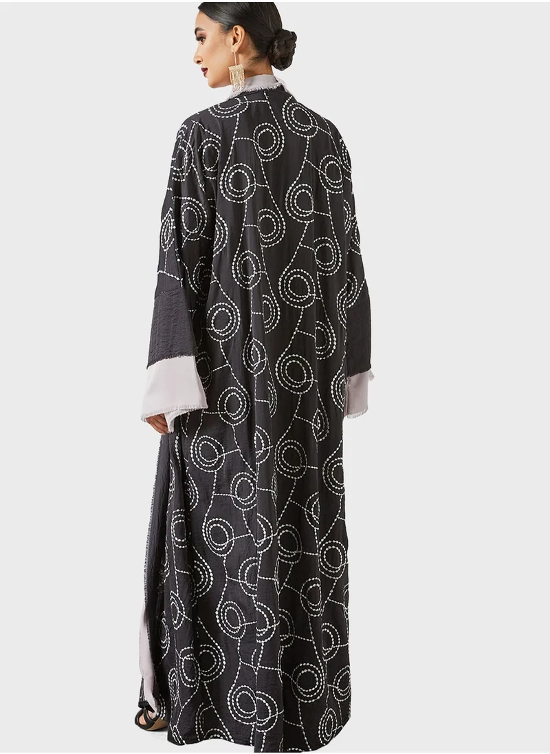 Threadz by Ajooni Contrast Embroidered Detail Abaya