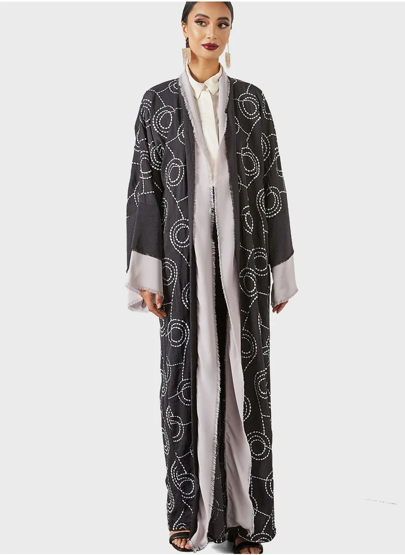 Threadz by Ajooni Contrast Embroidered Detail Abaya