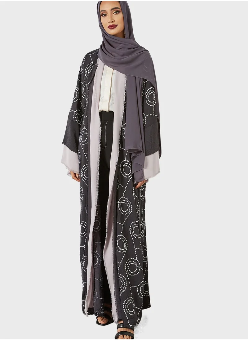 Threadz by Ajooni Contrast Embroidered Detail Abaya
