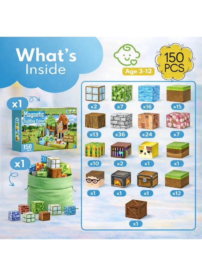 GRAFLO Magnetic Blocks - 150PCS Magnets Cubes, Magnetic Building Blocks STEM Montessori Sensory Toys for 3 4 5 6 7 8-13 Year Old Boys Girls Birthday for Kids - Image 2