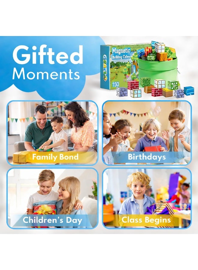 GRAFLO Magnetic Blocks - 150PCS Magnets Cubes, Magnetic Building Blocks STEM Montessori Sensory Toys for 3 4 5 6 7 8-13 Year Old Boys Girls Birthday for Kids - Image 5