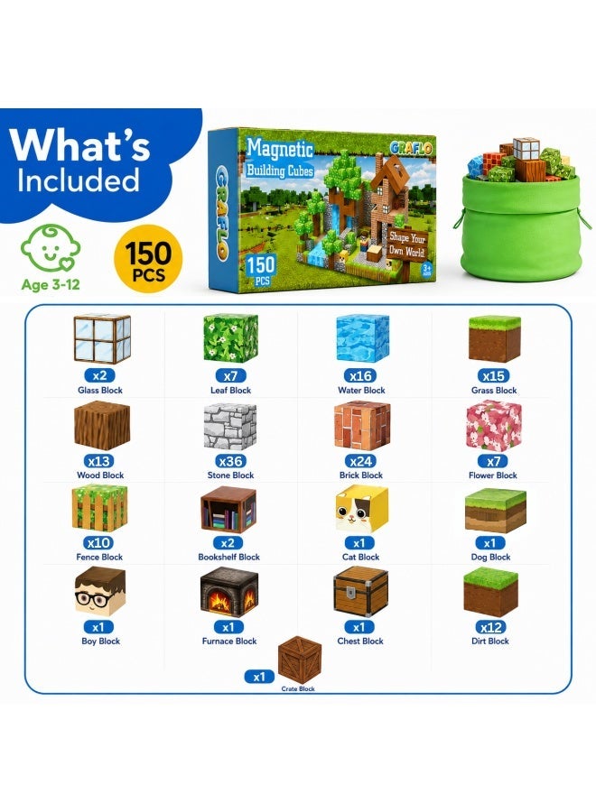 GRAFLO Magnetic Blocks 150PCS Magnets Cubes, Magnetic Building Blocks STEM Montessori Sensory Toys for 5-8 Years Old Boys Girls Birthday for Kids - Image 3