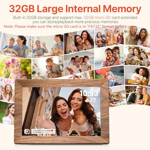 BIGASUO Frameo 10.1" Digital Picture Frame with 32GB Memory WiFi Electronic Photo Frame Wood 1280 x 800 IPS Touch Screen Auto-Rotate Slideshow Wall Mountable Share Photos/Video Remotely Anywhere - Image 3