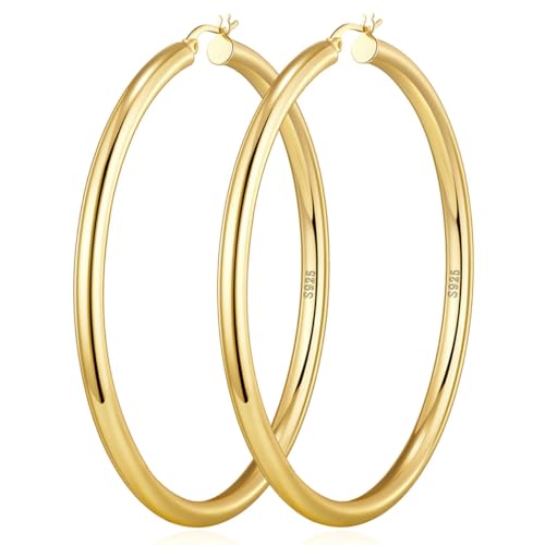 OOOPEL Steling Silver Chunky Gold Hoop Earrings - Hypoallergenic, Lightweight, Hollow Tube Design - 20/30/40/50/60MM - Image 1