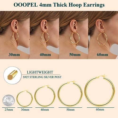 OOOPEL Steling Silver Chunky Gold Hoop Earrings - Hypoallergenic, Lightweight, Hollow Tube Design - 20/30/40/50/60MM - Image 4