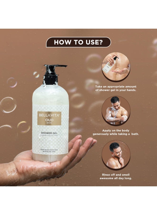 Bella Vita Luxury OUD WHITE Body Wash Shower Gel for Women & Men | 500ml | Unisex Bodywash with Aloe Vera Extract | Deep Cleansing, Hydrating, Moisturising | Suitable for All Skin Types - Image 3