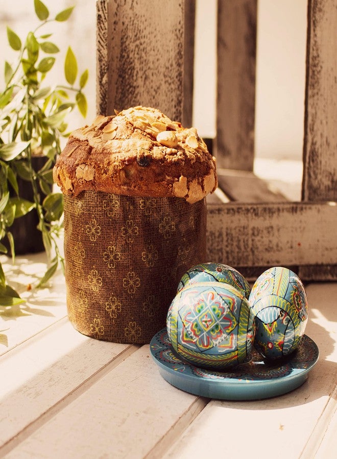 QG group Lot 3 Blue Vintage 2,5’’ Hand Painted Wooden Ukrainian Easter Eggs Pysanky Mini Ornaments Wooden Chicken Eggs (Pysanka Pysanky Supplies) on Easter Plates - Image 5