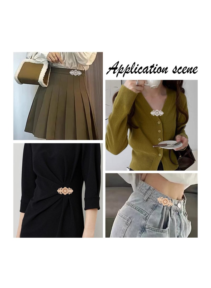 16 Pcs Adjustable Waist Buckles, Fashion Vintage Flower Jean Sewing Button for Women, Nail-Free Jeans Waist Buckles DIY Pants Clips for Dresses Pants Jeans - Image 3