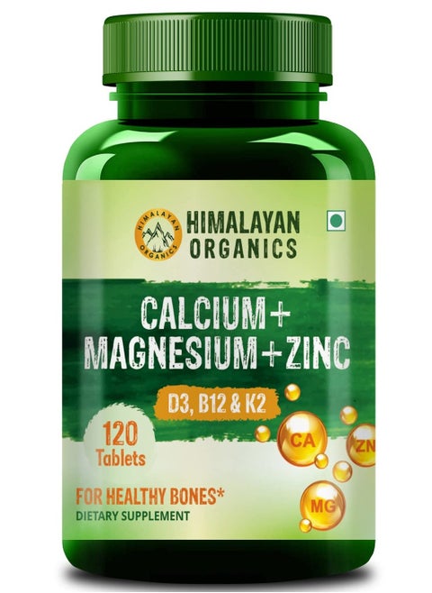 Himalayan Organics Calcium Magnesium Zinc Vitamin D3  B12 and K 120 Vegetarian Tablets   Supplement for Women and Men For Bone Health and Joint Support