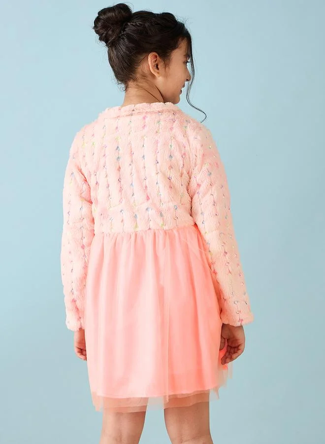 Stylo Bug Stylo Bug Sequined Fleece Sleeve Embellished Dress