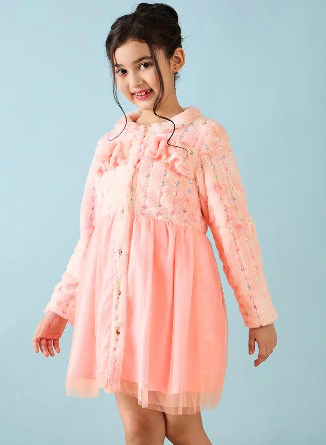 Stylo Bug Stylo Bug Sequined Fleece Sleeve Embellished Dress